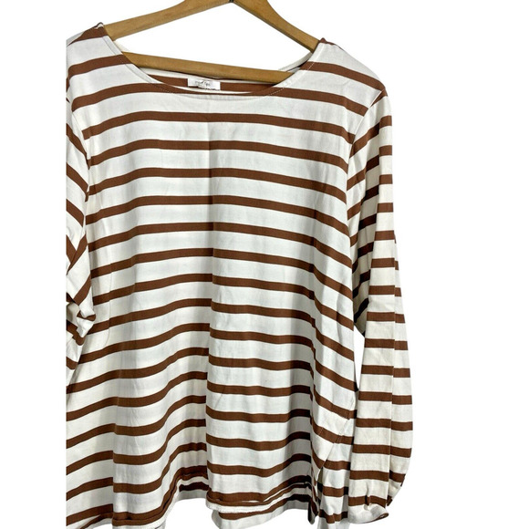 Maurices Size 2 / 2X Mariner Stripe Knit Top Brown White Preppy Nautical Shirt - Picture 5 of 8